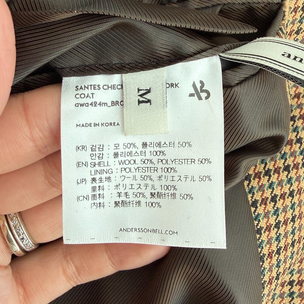 Andersson Bell Coat Womens Medium Wool Blend Checked Houndstooth Patchwork Japan - Picture 16 of 16